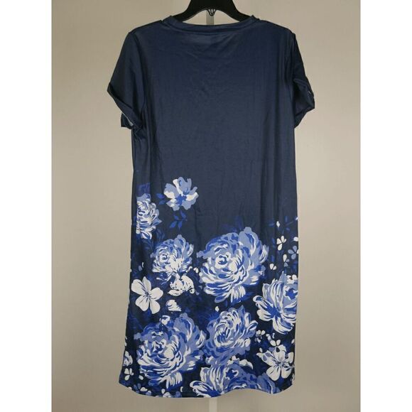 Pixie Lady Women's Blue Floral Short Sleeve T-Shirt Dress M - Picture 3 of 8